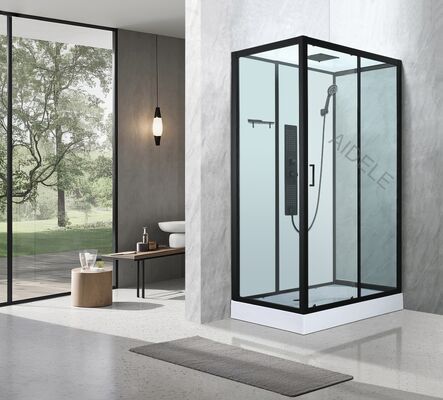 Salle de douche luxueuse avec profil mat noir et verre d'impression pour élégant